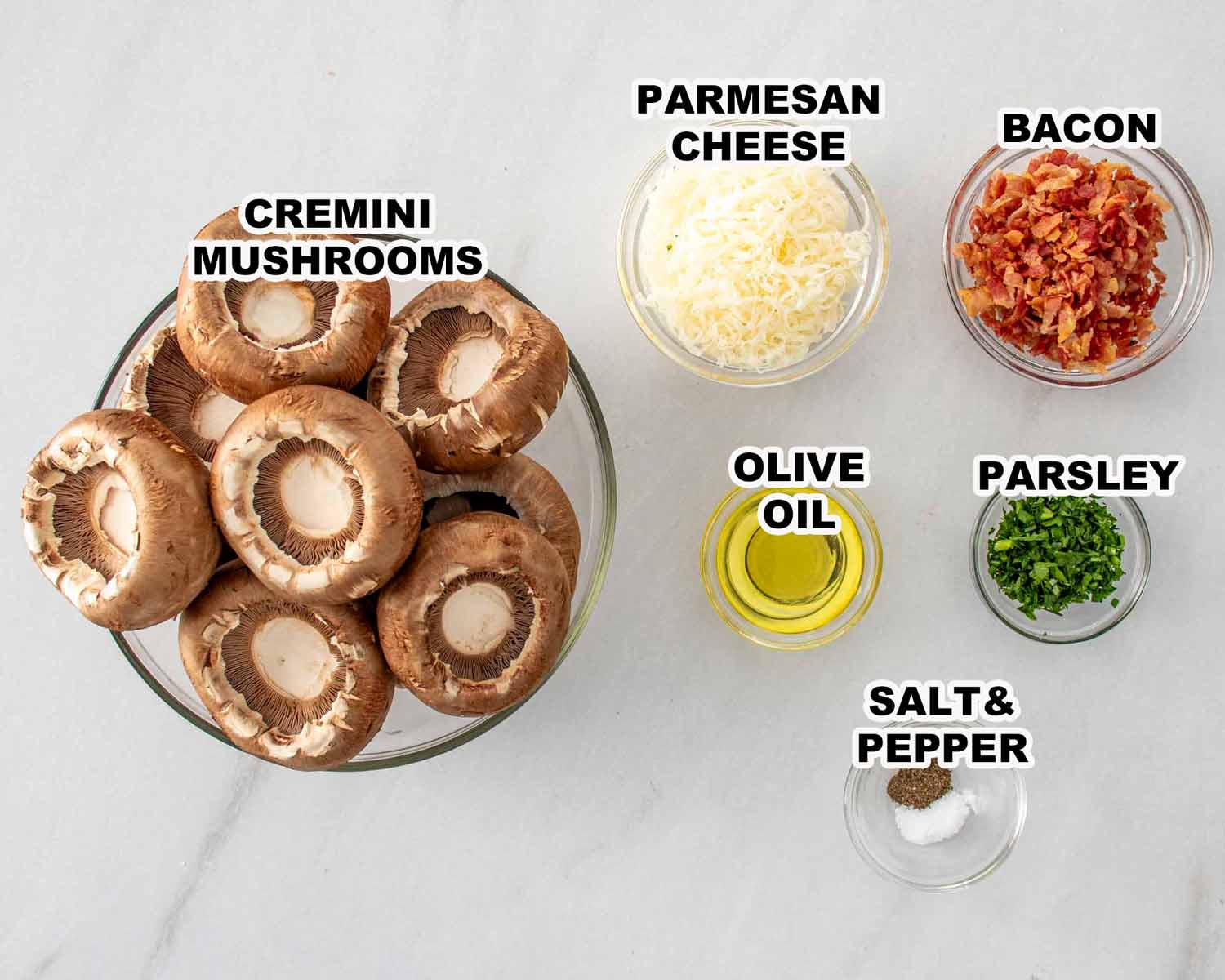 ingredients needed to make bacon stuffed mushrooms.