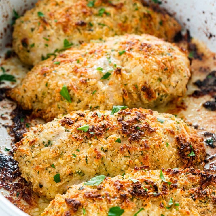 baked ranch chicken in a casserole dish fresh out of the oven.