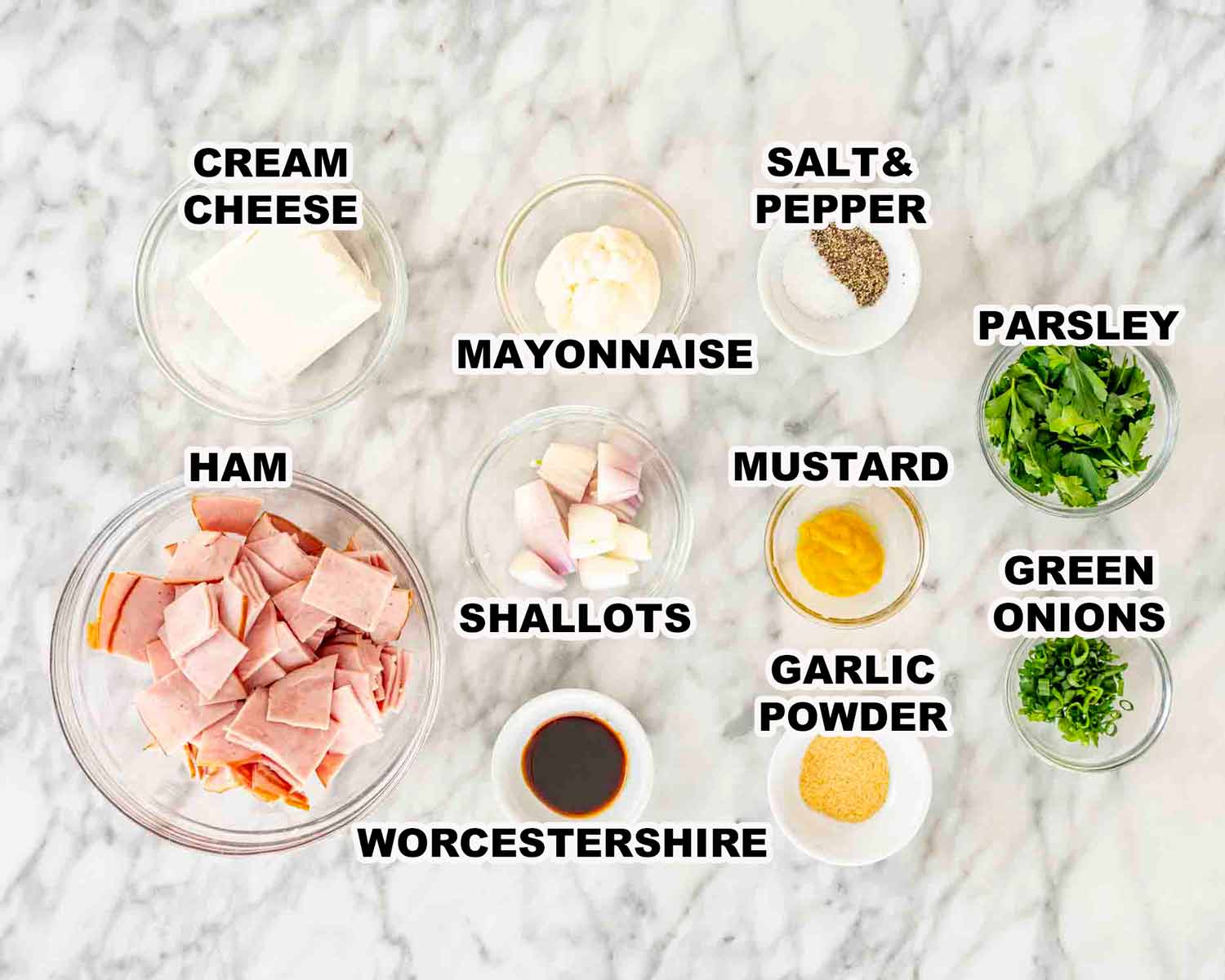 overhead shot of deviled ham ingredients.