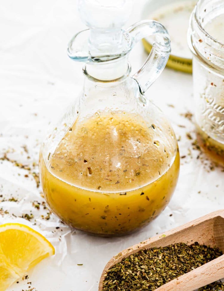 italian dressing in a dressing jar.