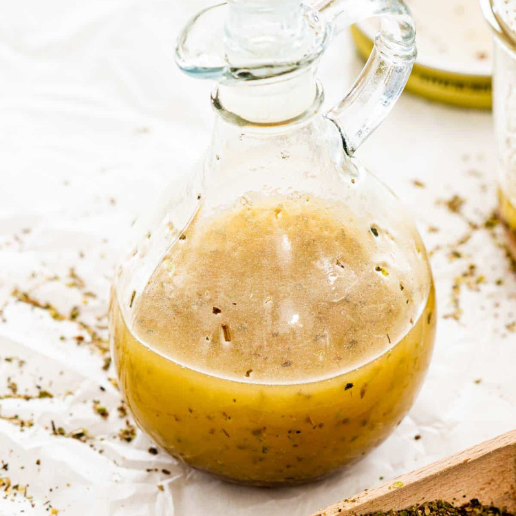 italian dressing in a dressing jar.