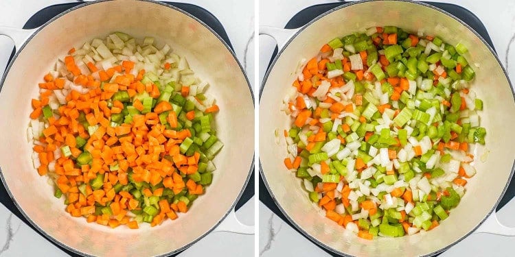 process shots showing how to make leftover ham and bean soup.