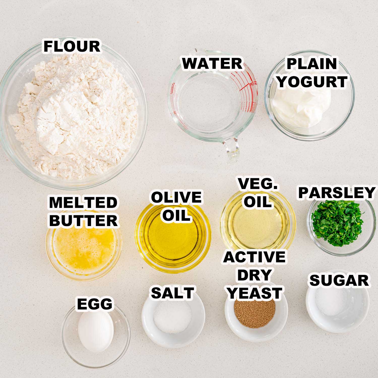 ingredients needed to make naan bread.