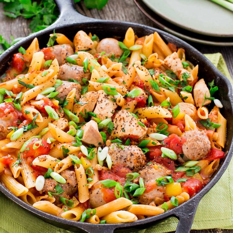 sausage and chicken penne jambalaya