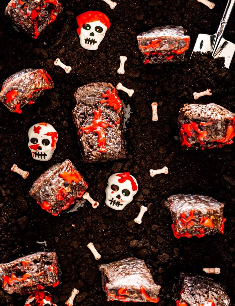 tombstone cakes in a graveyard.